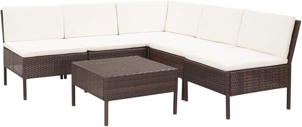 6 Piece Patio Lounge Set with Cushions Poly Rattan Brown,Elite Rattan Patio Lounge Set: Modular Comfort for Your Outdoor, Patio Furniture, Outdoor Furniture Sets