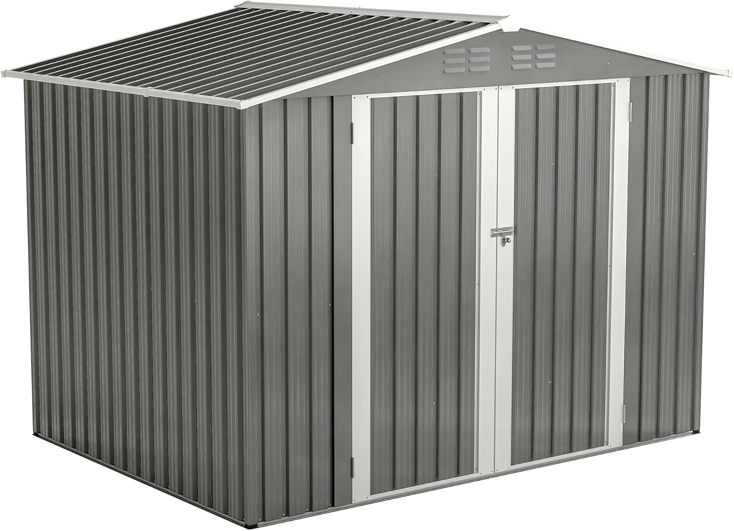 8 x 6 FT Outdoor Waterproof Garden Tool Storage Sheds with Metal Foundation with Floor Frame, Tool Shed with Lockable Hinged Doors & Air Vents, Storage House Waterproof for Backyard, Lawn, Gray