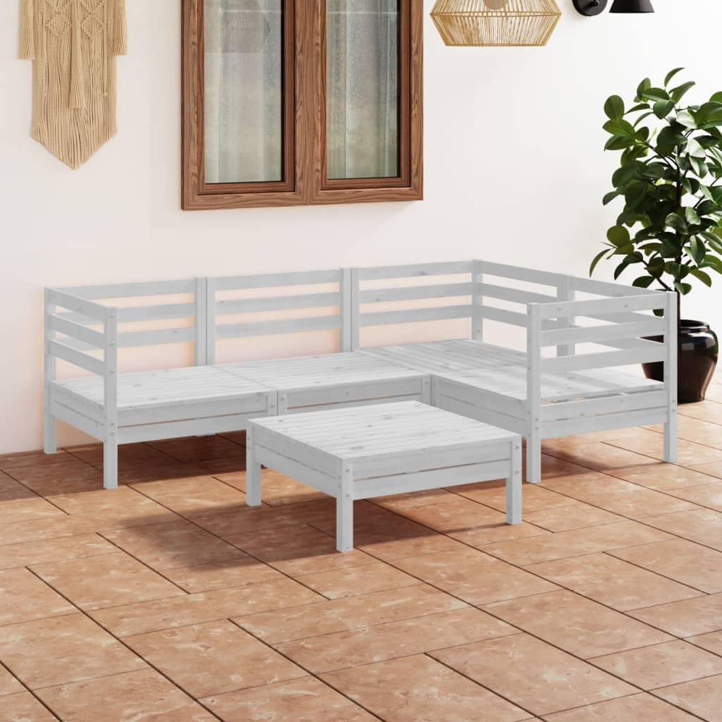 5 Piece Patio Lounge Set Solid Wood Pine White,Rustic Wooden Outdoor Garden Lounge Set with Durable Pinewood for Patio and Living Room Furniture Sets for Patio, Lawn & Garden