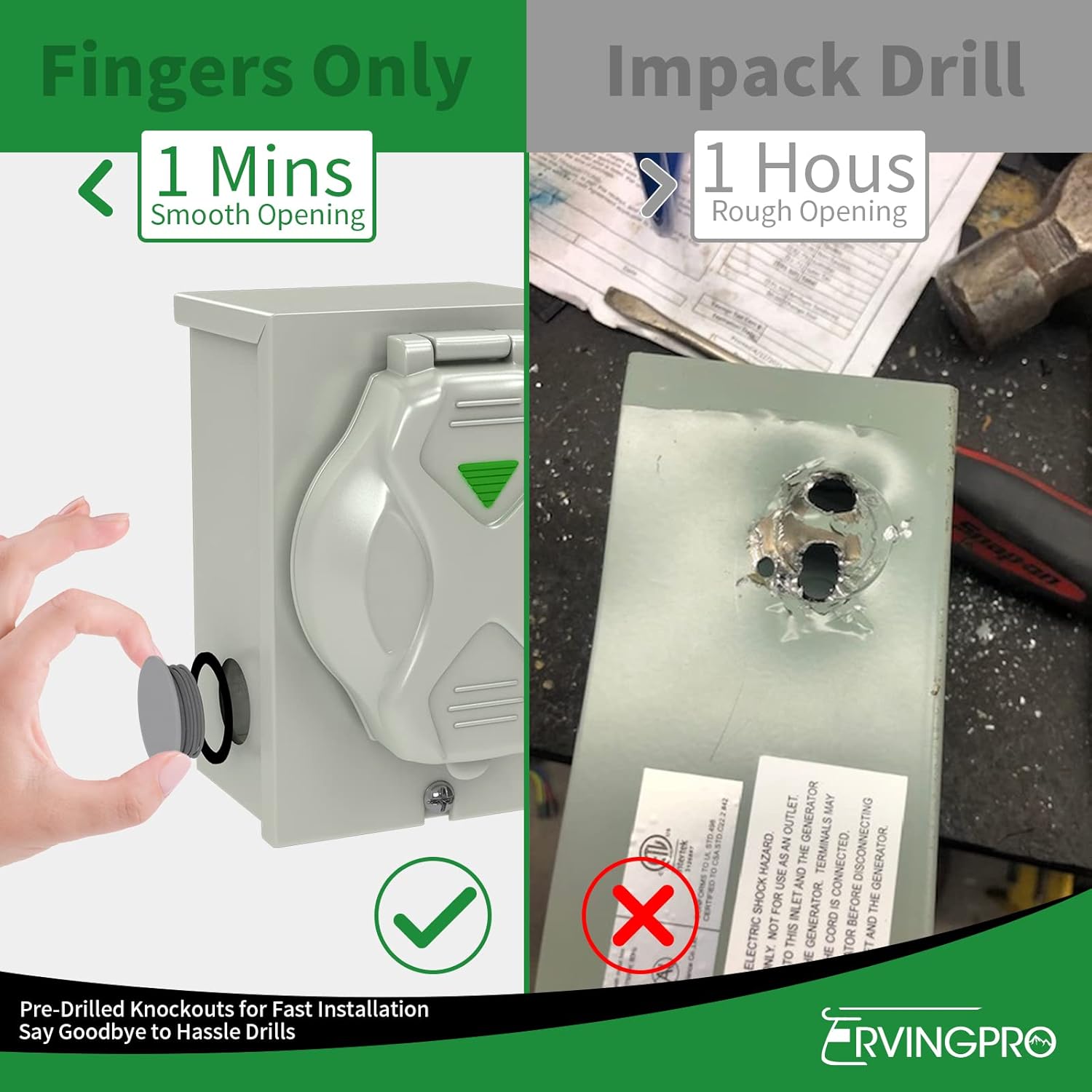 Pre-Drilled 30 Amp Generator Inlet Box and 30 Amp RV Extension Cord 25FT Waterproof Combo Kit, NEMA TT-30P to L5-30R Power Extension Cord with NEMA L5-30P Generator Inlet, ETL Listed