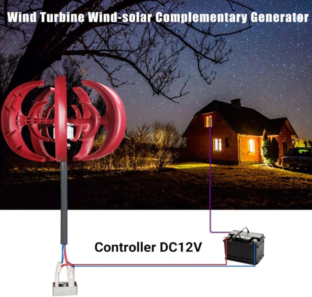 Red,12V,HYZHANHONG 12000W Wind Turbines Generator 5 Blades 12V 24V 48V 220V Vertical Axis Wind Turbines Generator Kit for Home Hybrids Streetlight Use Red
