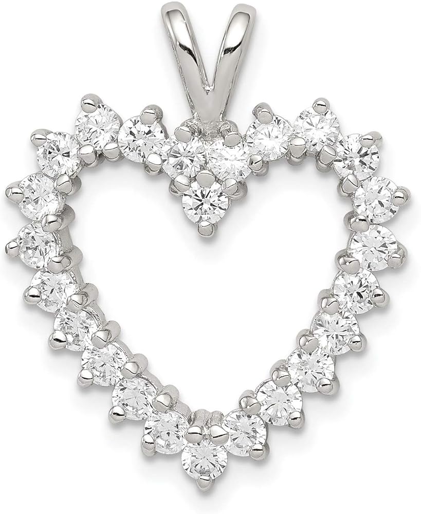 Sterling Silver Heart Shaped Pendant Necklace for Women with Open Design and Round Cubic Zirconia Stones, Elegant Romantic Jewelry Symbolizing Love, Timeless Dainty Accessory for Anniversaries