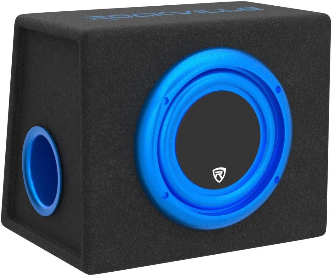 Rockville RVB10.1A 10 Inch 500W Active Car Subwoofer with Enclosure, Built-in Class AB Amplifier, Adjustable Bass Boost, Compact Design, for Car Audio Enthusiasts