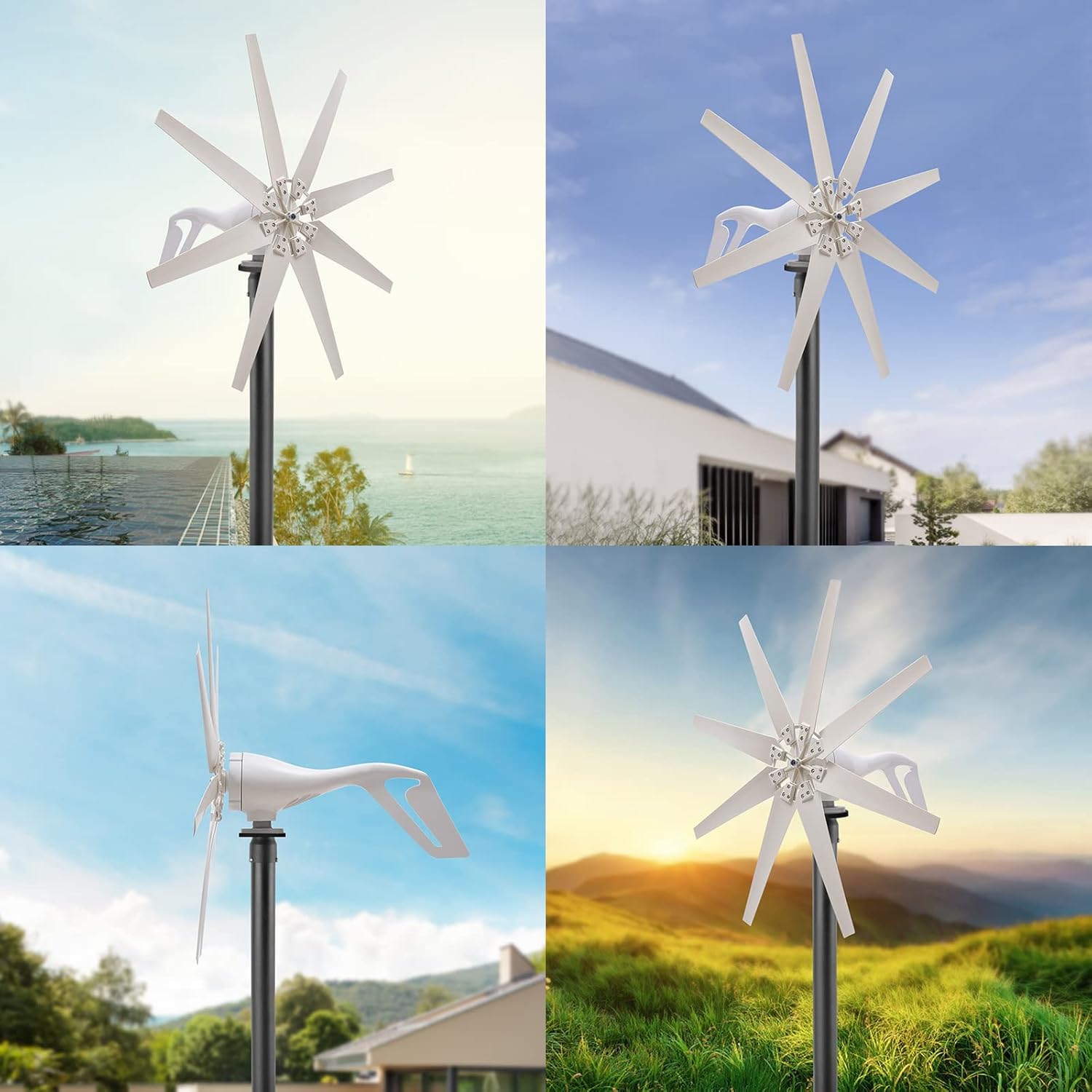 Wind Turbine Generator Kit, 600W 12V with 8 Blade Wind Generator Kit with Charge Controller, Wind Power Generator for Home Use, Marine, RV, Terrace