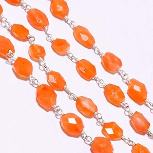 JEWELZ natural carnelian faceted oval 925k beaded chain 1 feet strand.