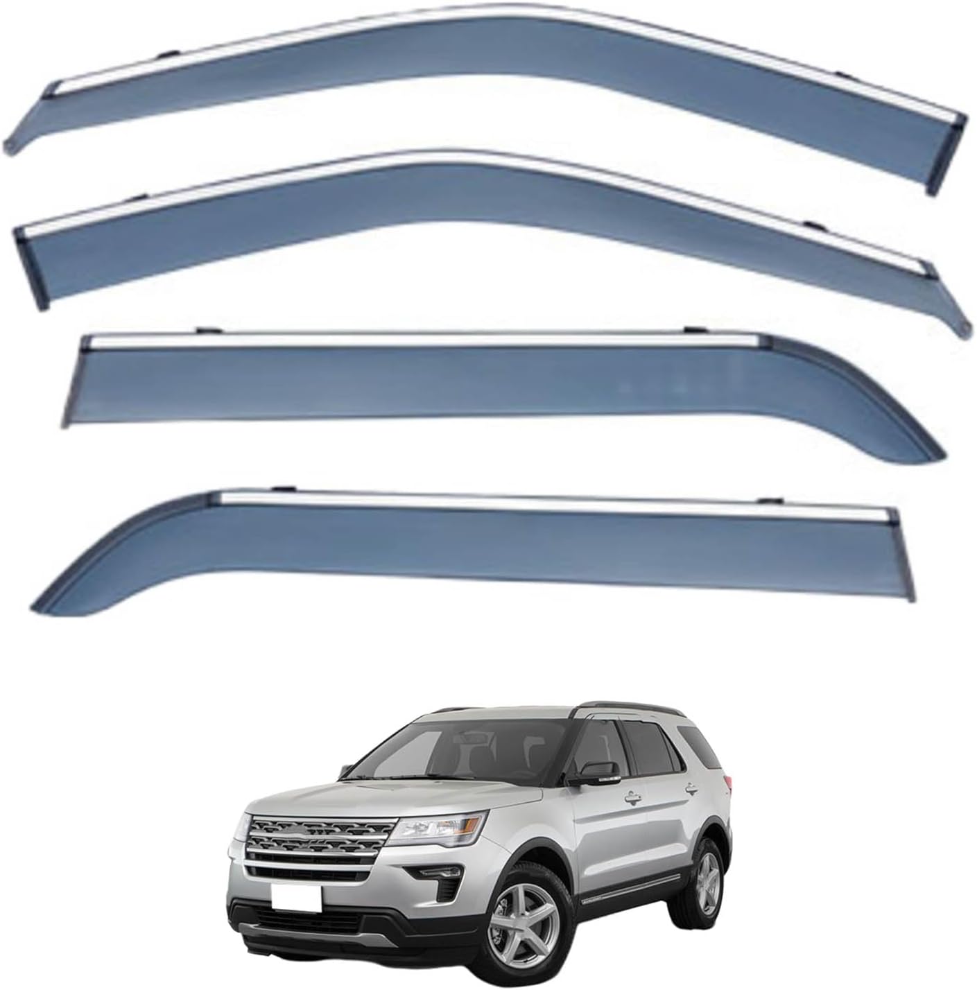 Window Deflectors for Ford Explorer MK5-U502 2011-2019, Sun Rain Guard Window Visors Vent Shades with Bright Stripes Car Accessories