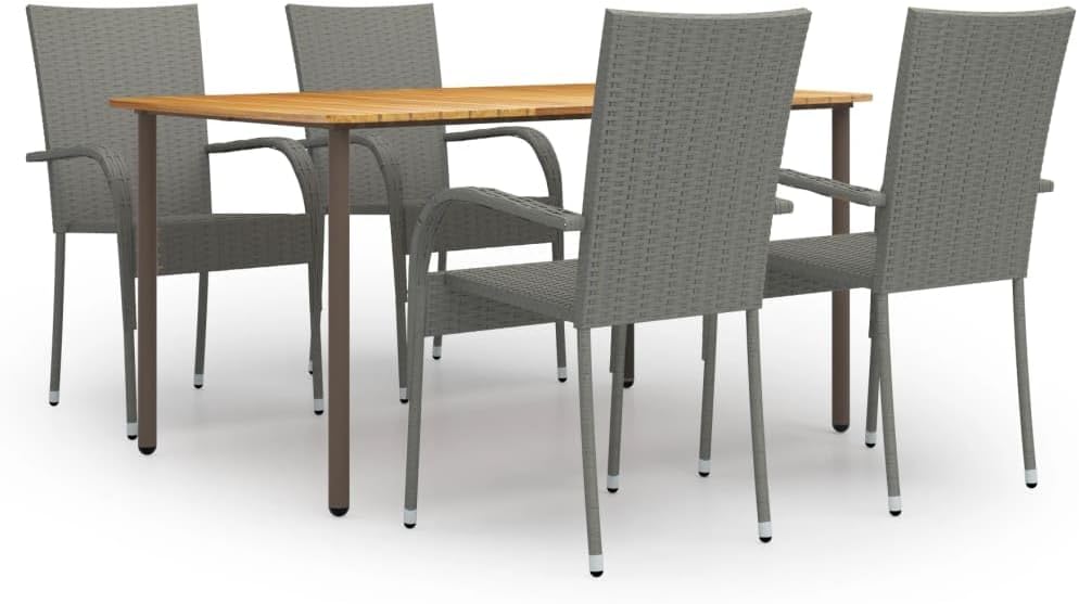 5 Piece Patio Dining Set Poly Rattan Gray,Durable Acacia Wood Patio Dining Set: for Outdoor Gatherings Furniture Sets for Patio, Lawn & Garden