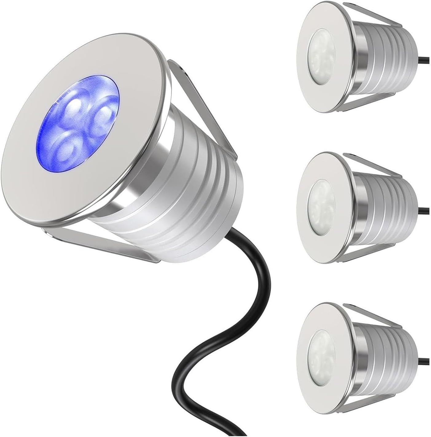 4PCS 3W Recessed Underwater Light - Underwater Pool Lights, Low Voltage Buried Lamp, IP68 Waterproof Fountain Spotlight, for Stream Waterfall Landscape(Blue,3W(24V))