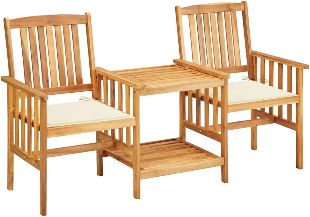 Patio Chairs with Tea Table and Cushions Solid Acacia Wood,Rustic Acacia Wood Bistro Set with Cushions for Gardens and Patios Patio Furniture Sets, Outdoor Furniture Sets