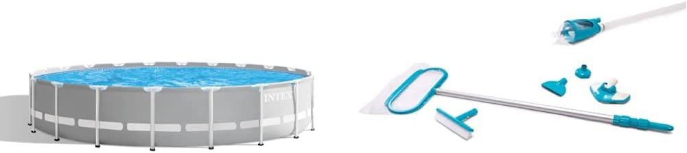 INTEX 26755EH Prism Frame Premium Above Ground Swimming Pool Set: 20ft x 52in – Includes 1500 GPH Cartridge Filter Pump – Pool Cover – Ground Cloth & 28003E Deluxe Pool Maintenance Kit