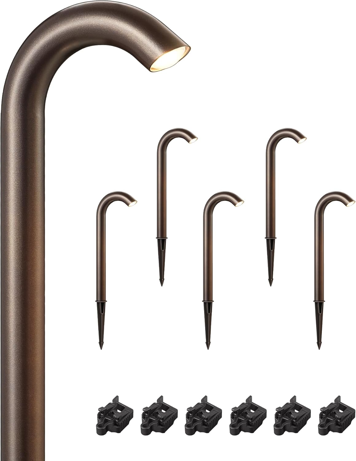 EDISHINE Bronze Low Voltage Landscape Lighting, 3W 3000K 200LM Bright LED Pathway Lights Wired, IP65 Outdoor Landscape Lighting & Accessories, CRI80 Aluminum Bent Pipe Path Light for Garden Yard