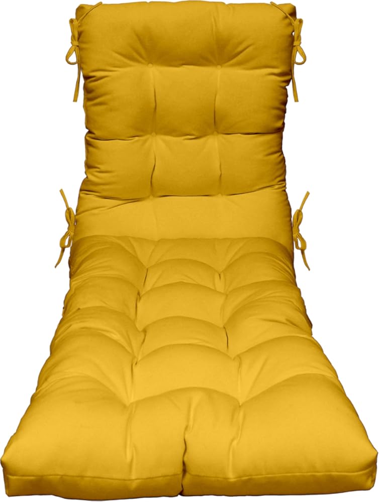 RSH DECOR Tufted Chaise Lounge Seat Cushion, 72”x22” All-Weather Fabric, Water and Fade-Resistant, Outdoor Chair Cushion for Patio Furniture, Yellow - Made in USA