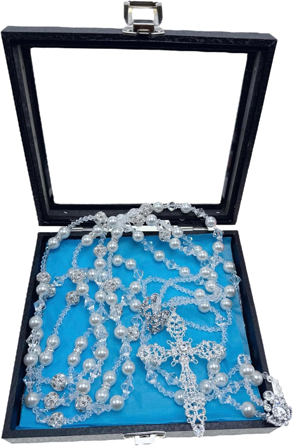 12mm White Crystal Pearls and Rhinestone Wedding Lasso/laso De Boda/Crystal Pearls Wedding Rosary Silver Plated Lazo De Boda Perlas Blancas Finas