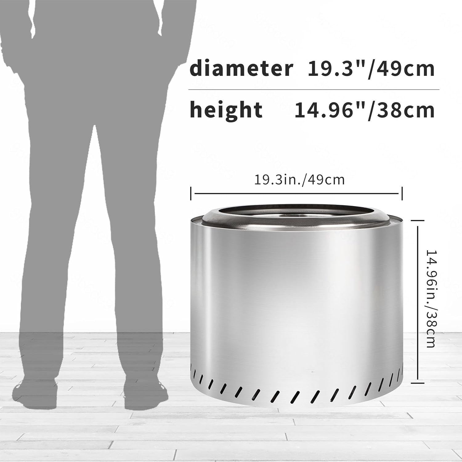 Smokeless Firepit 19.4 Inches Outside, Portable Firepit Durable Stainless Steel for Wood Burning, Fire Pit Smokeless with Removable Ash Pan