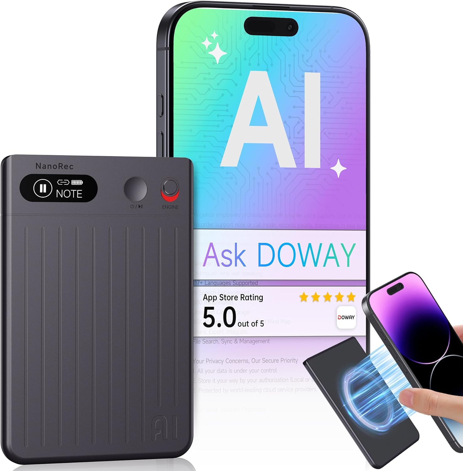 AI Voice Recorder, 64GB Audio Note Recorder – 73H Battery, USB-C Fast Charge, Magnetic Clip, 118-Language Transcription, AI Noise Cancellation, App Control, for Lectures, Meetings, Calls- Gray