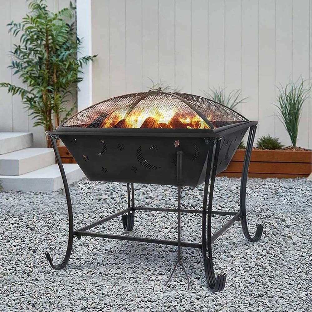 Fire Pit Outdoor Wood Burning Firepit, 20 Inch BBQ Bonfire Firepits, with Spark Screen Fireplace Poker Fire Bowl