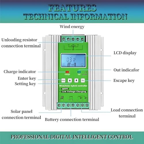 16000W Wind Solar Hybrid Controller - MPPT Boost Charging, LCD Display, 8000W Wind Turbine & Solar Power, 12V Multifunctional Charge Controller for Renewable Energy Solutions