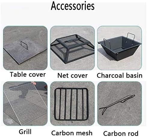 Outdoor Fire Pit Fire Pit Tables for Outside Patio, Wood Burning Fire Pit, with BBQ Grill Shelf, Steel Frame, for Outdoor Camping