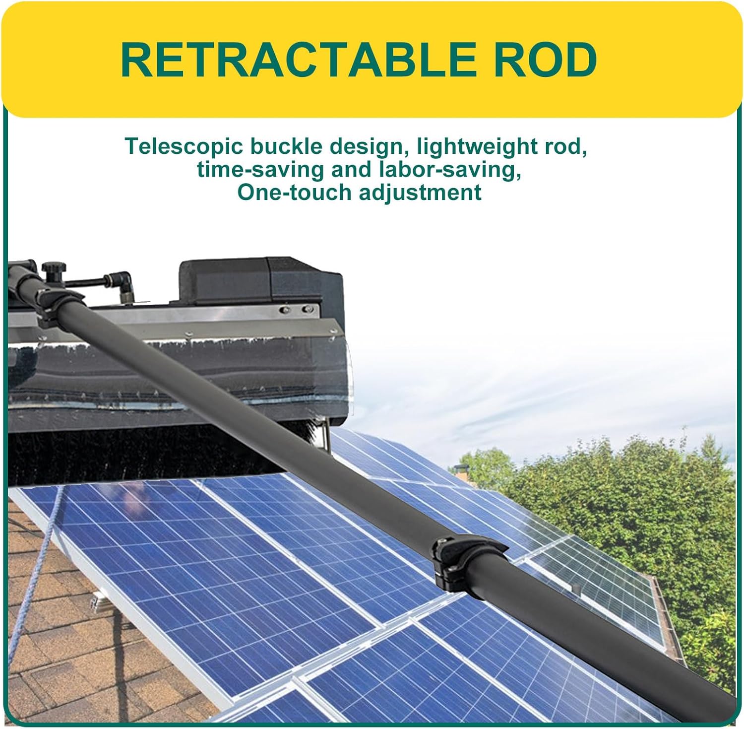Solar Panel Cleaning Tool,Water Fed Rod Kit,Telescopic Buckle Design, with Hose & Drum Brush Head, for High-Altitude Cleaning Operations,3.5m/11ft