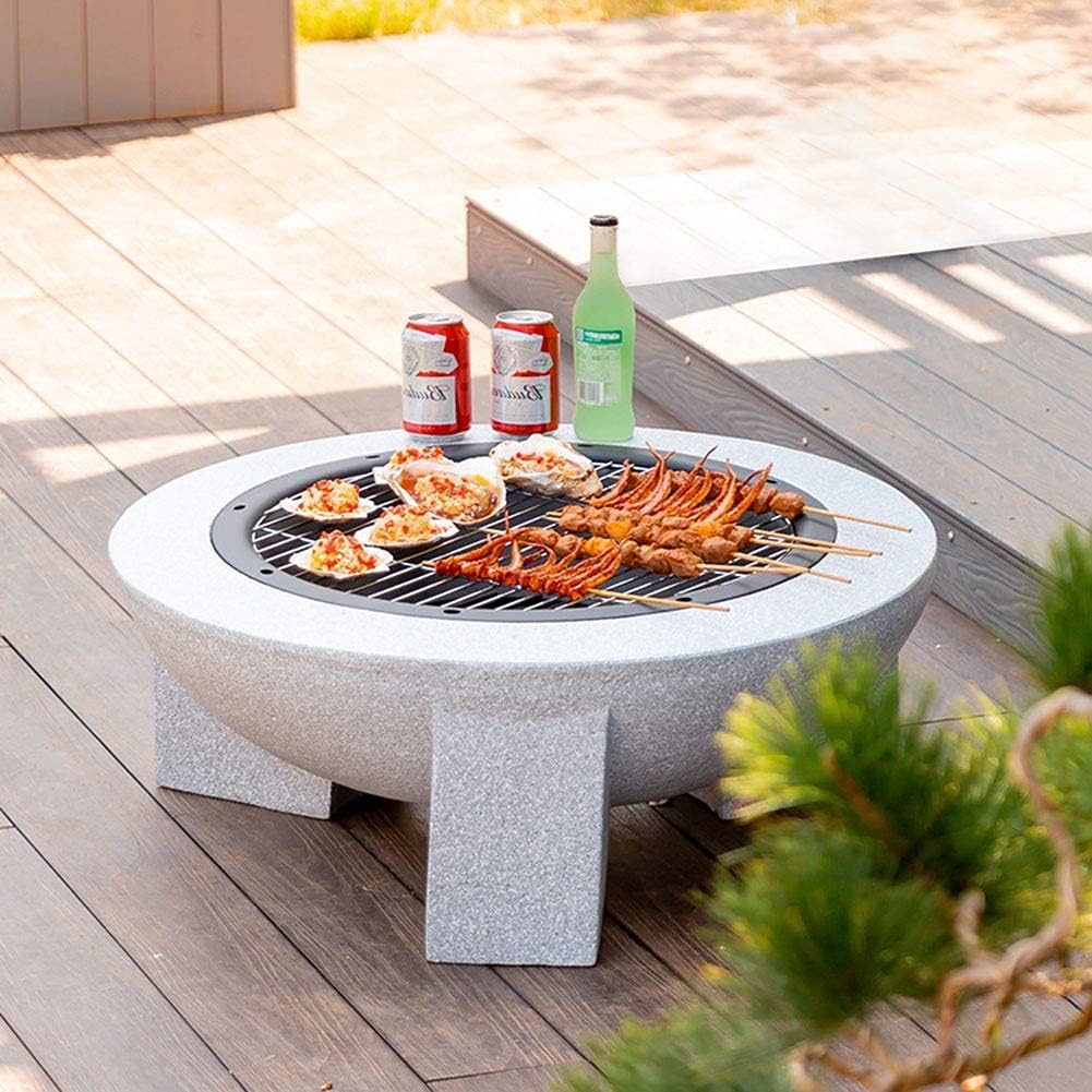 Fire Pit with Grill Shelf, Fire Bowl for Garden and Patio, Outdoor garden fire pit with mesh cover 71 x 29cm with Poker