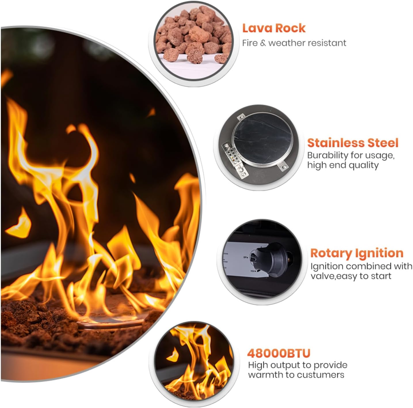 28 Inch Outdoor Square Propane Fire Pit Table, Wicker-Look Gas Fire Pit with 50,000 BTU Heat Output, Rust-Resistant Steel, Outdoor Dining and Heating Table with Lava Rocks and Lid