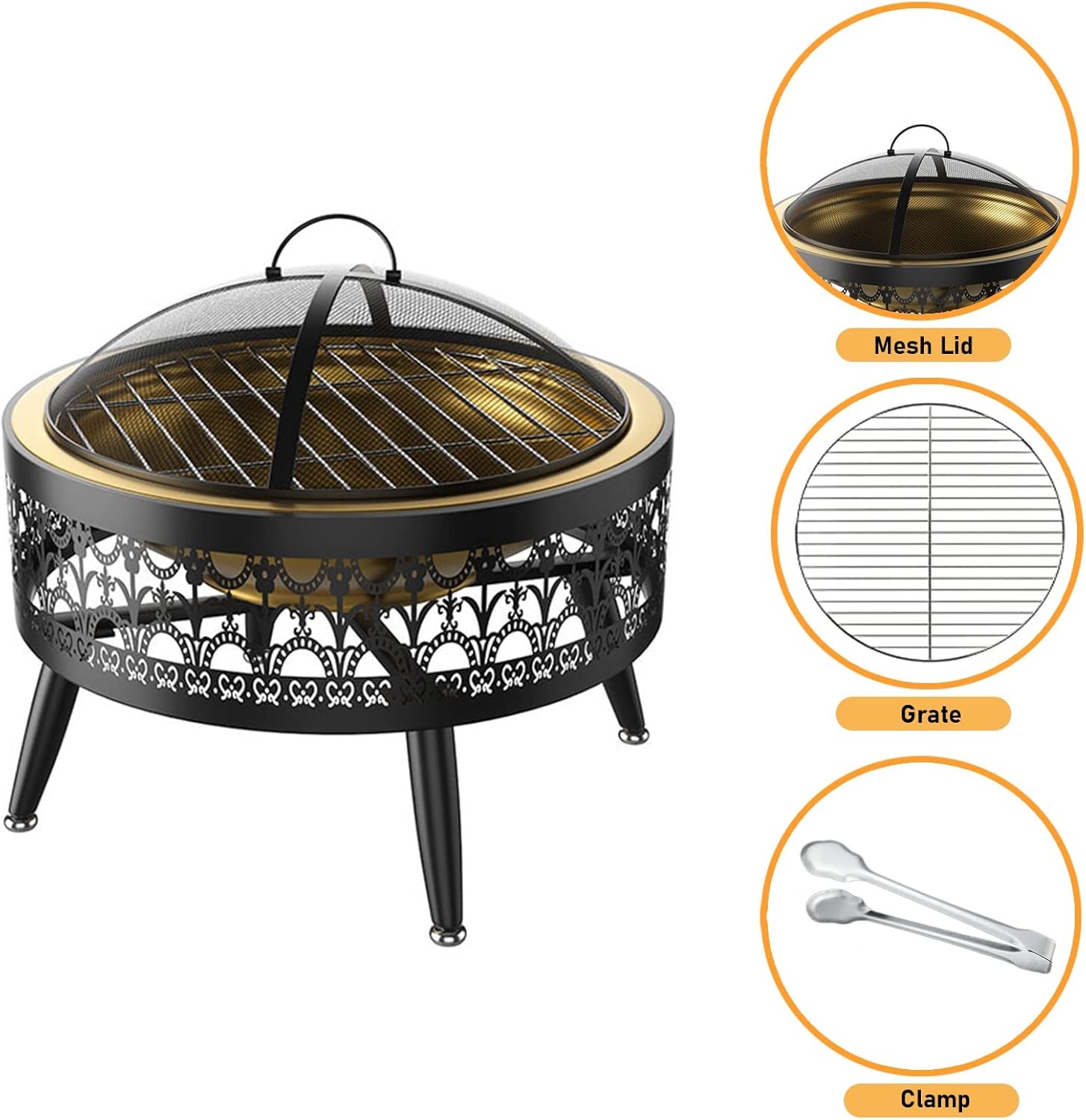 LXLZYXSF Outside Fire Pit Bowl with Table Top, Living Room Coffee Table, Wood Burning Fire Basin for Camping, BBQ, Travel, Bonfire Party, Picnic (Color : Deep Coffee, Size : 52.5cm/20.6inch Wide)