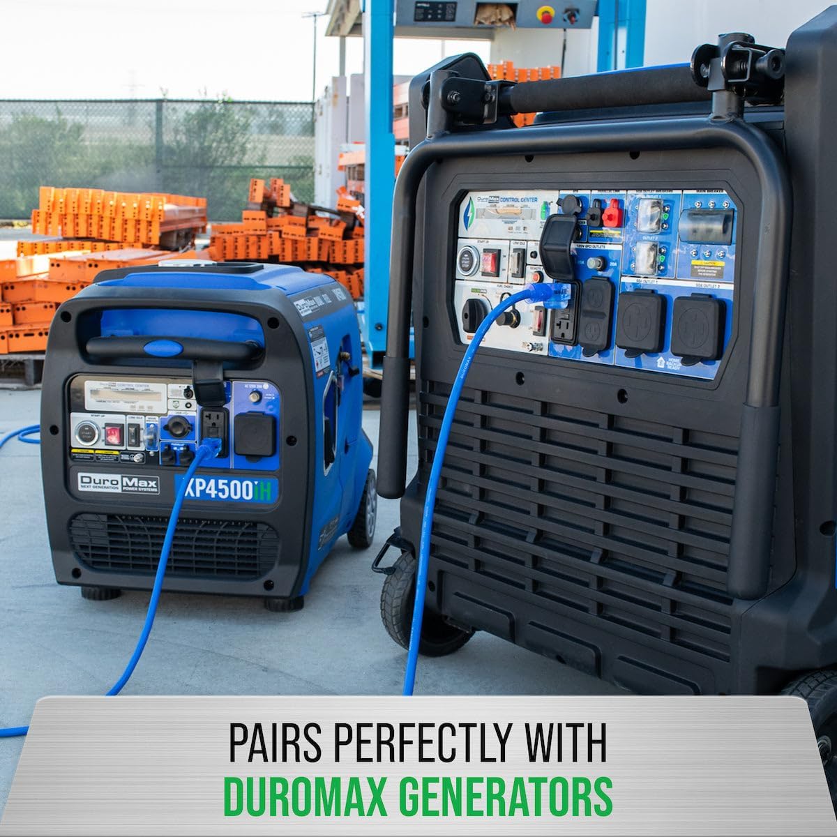 DuroMax XPX10050C Heavy Duty SJEOOW 50-Foot 10 Gauge Blue Triple Tap Lighted Extension Power Cord