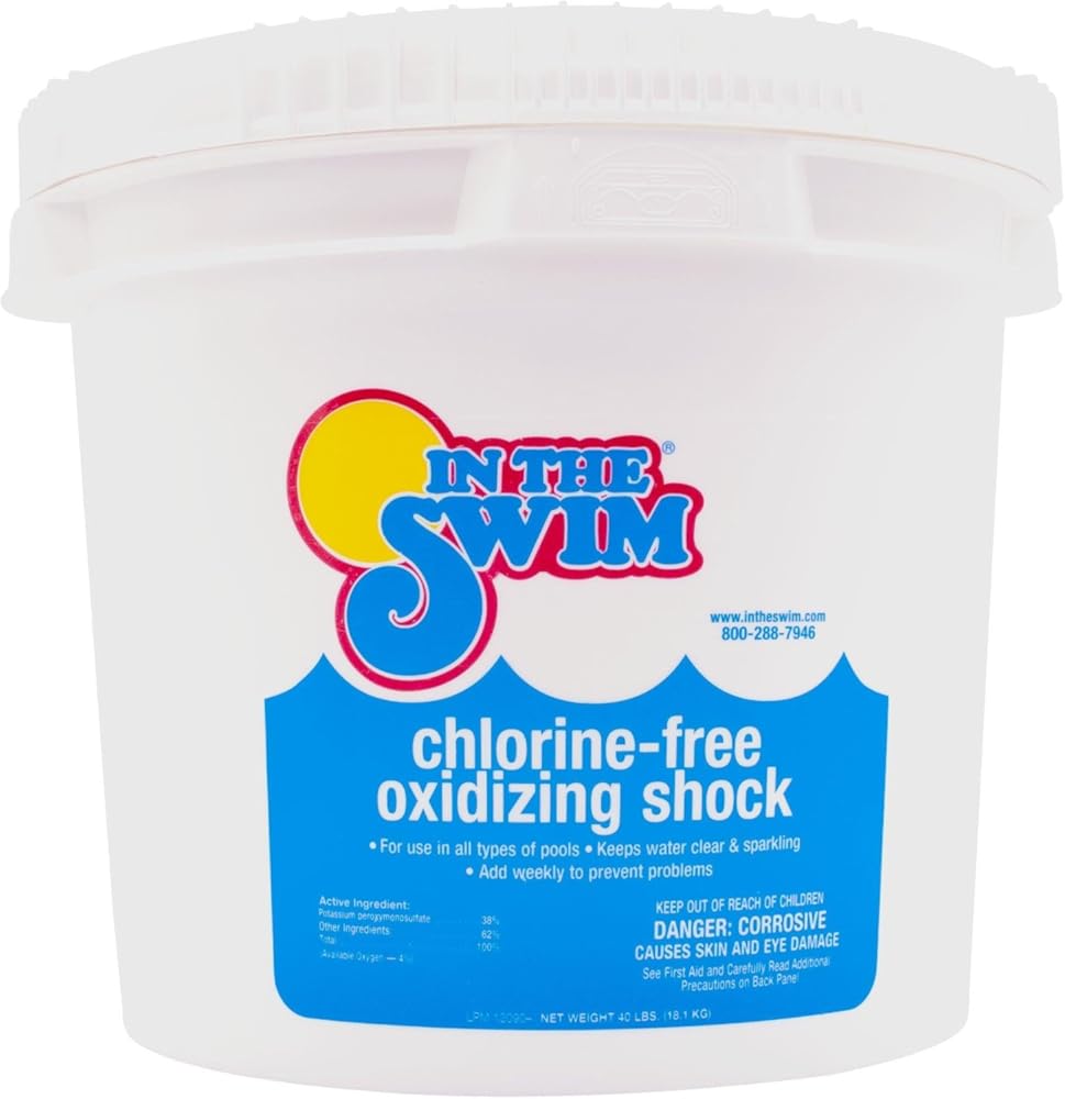 In The Swim Chlorine-Free Pool Shock - Quick Dissolving, Fast-Acting, Shock-Oxidizer for Swimming Pools, Spas, and Salt Chlorinated Pools Compatible - 40 Pound Bucket