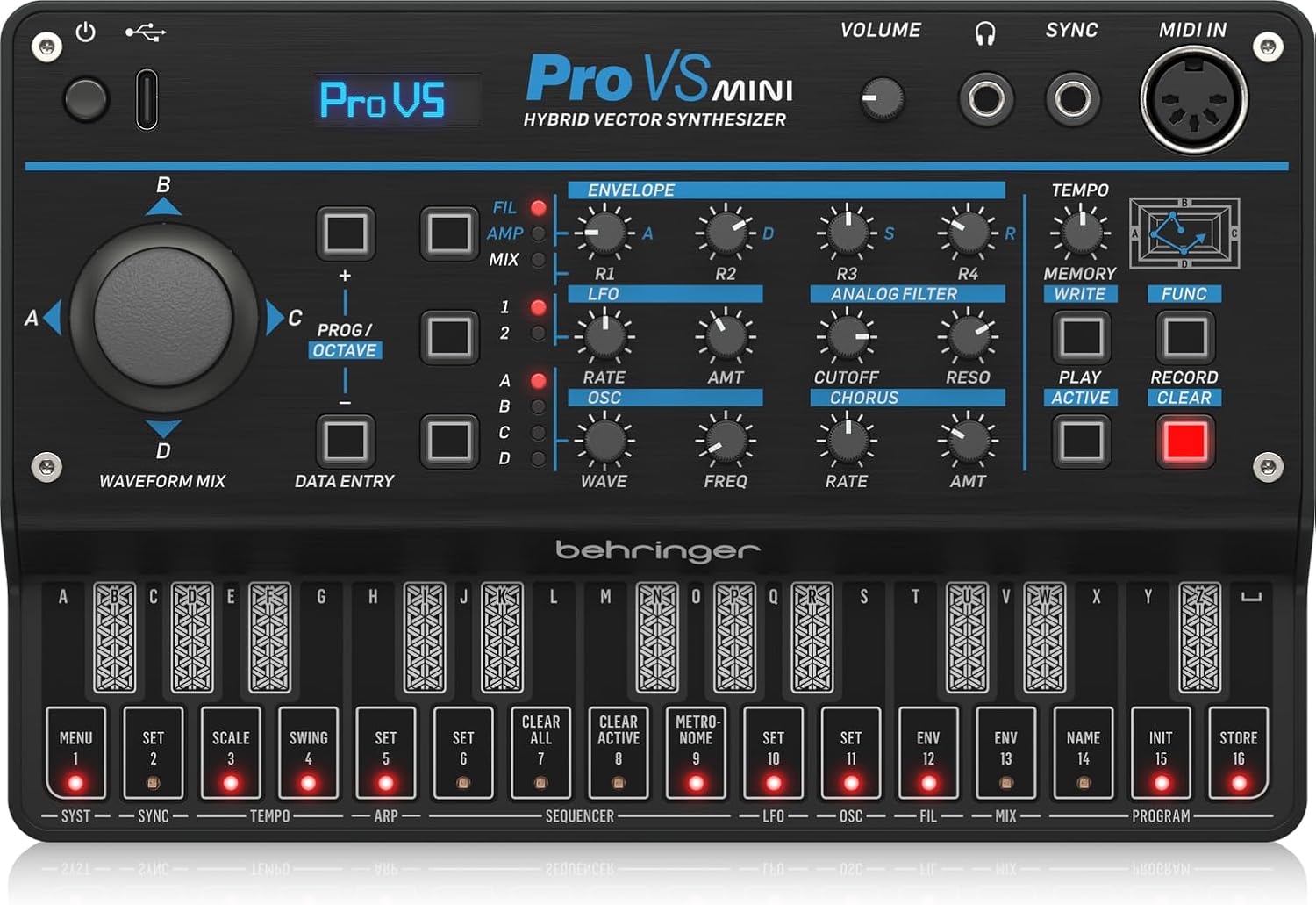 Behringer Pro VS Mini Portable 5-Voice Hybrid Synthesizer with 4 Vector Morphing Oscillators Per Voice, Analog Low-Pass Filter, 16-Step Sequencer and Arpeggiator