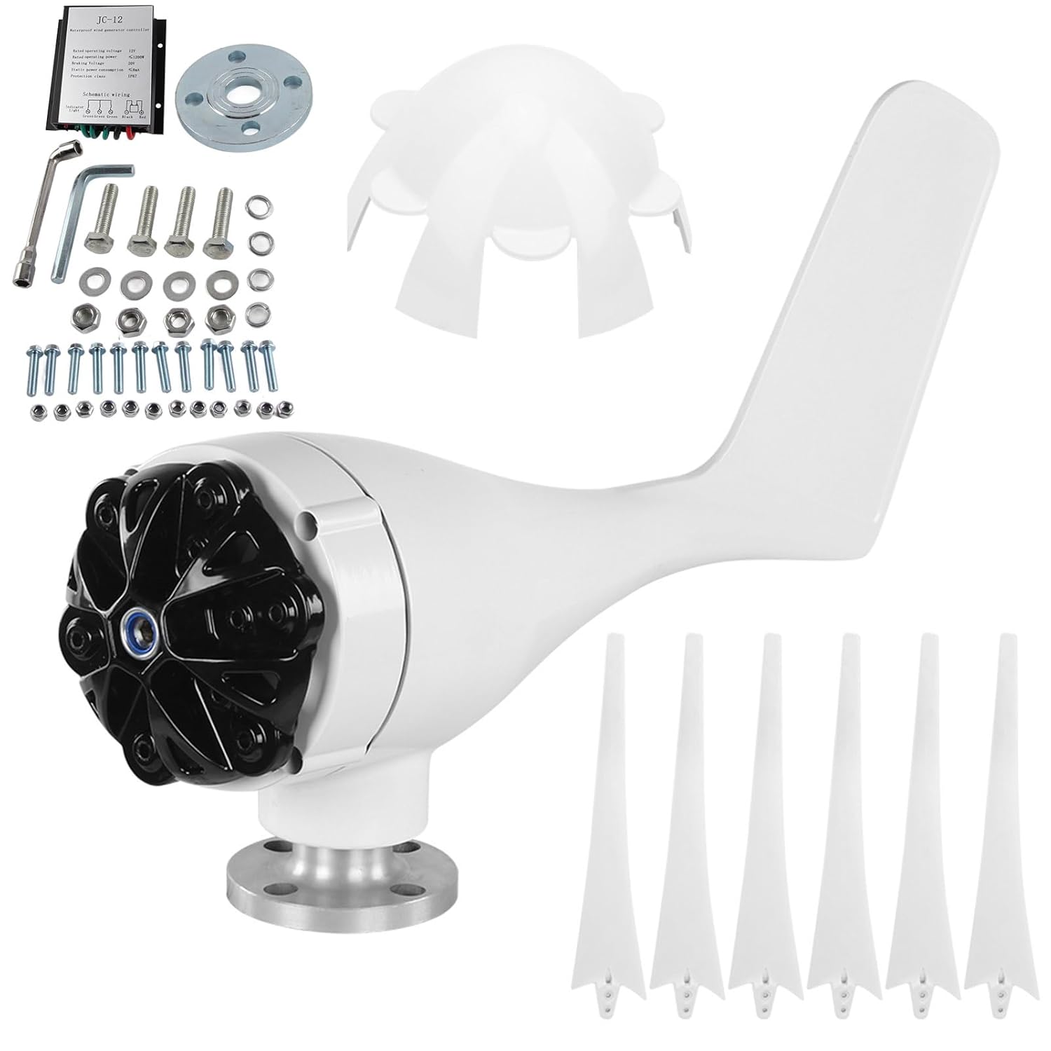 Wind Turbine Generator, Windmill Generator 300W Wind Turbine Businesses 6 Blade Wind Controller, Renewable Energy Power Inverters (12V)