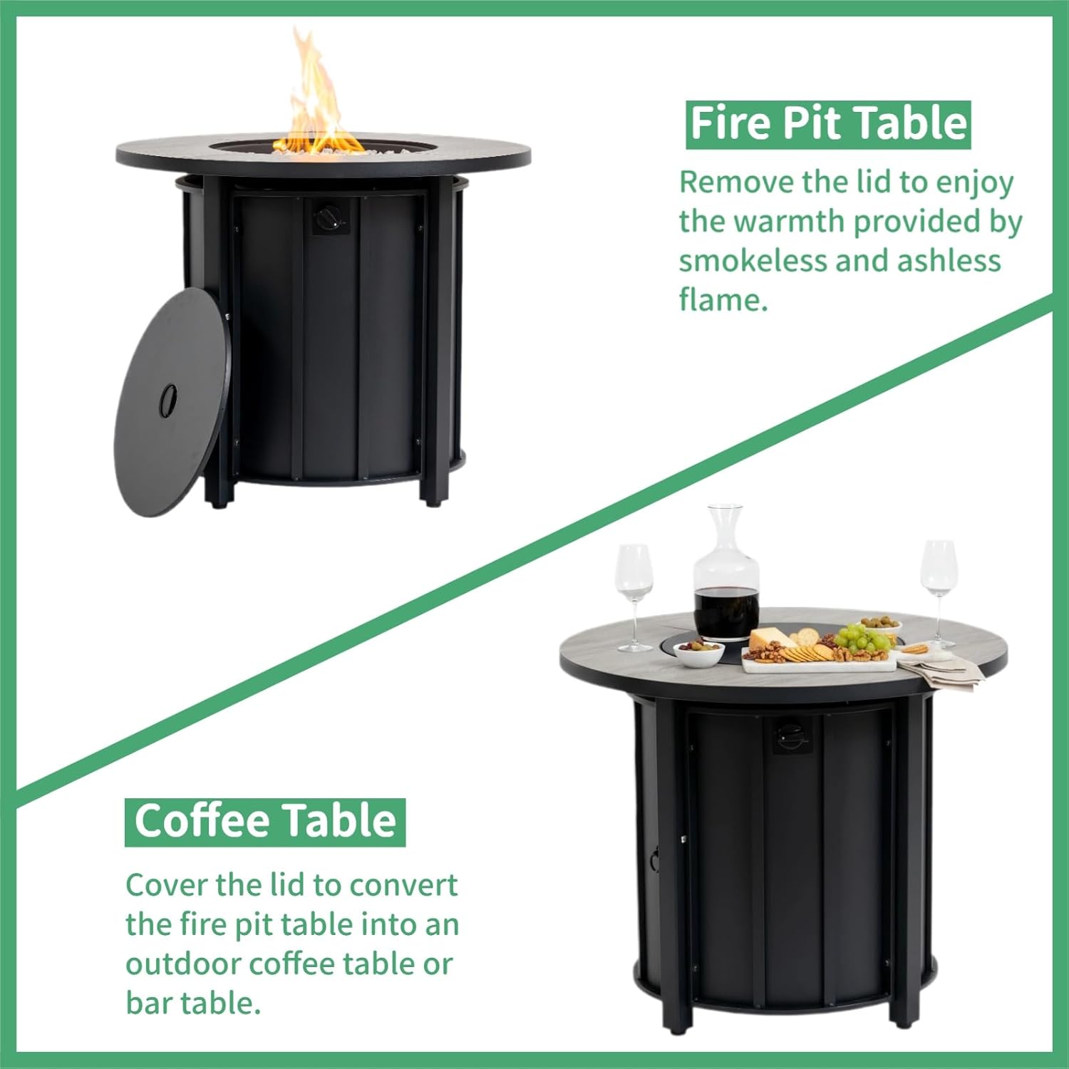 30 Inch Outdoor Propane Fire Pit Table,50000 BTU Steel Gas Firepit with with Wood-Grain Ceramic Tabletop & Lava Rocks, Waterproof Cover,Portable Round Patio Heater for Deck Garden Backyard