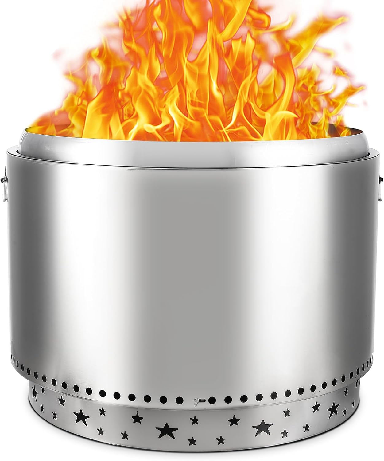 27 Inch Smokeless Fire Pit with Air Switch - Wood Burning Portable Stainless Steel Outdoor Fireplace, Stainless Steel, Ideal for 6 or More People