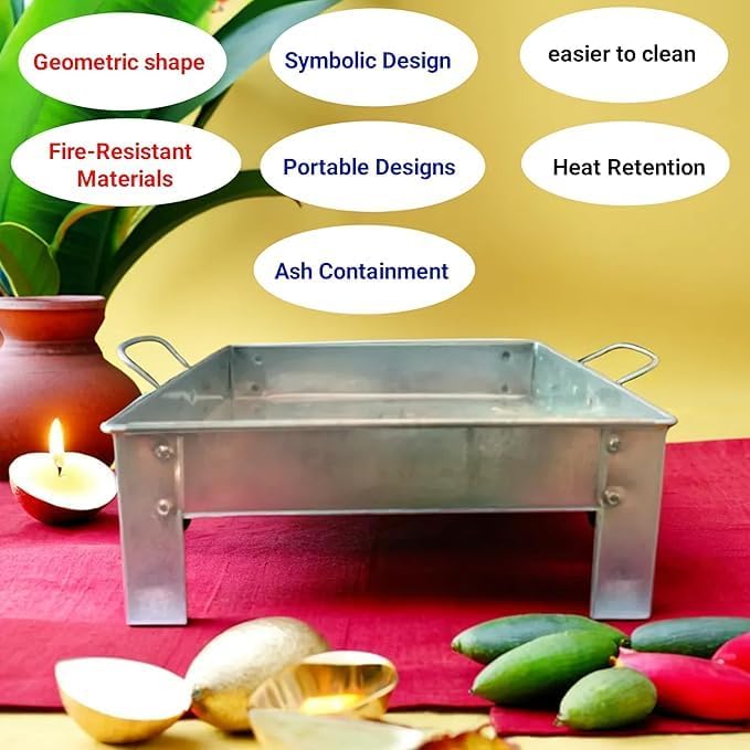 Havan Kund/Yagya Kund/Fire Pit for Wood Fuel Classic Silver Metal