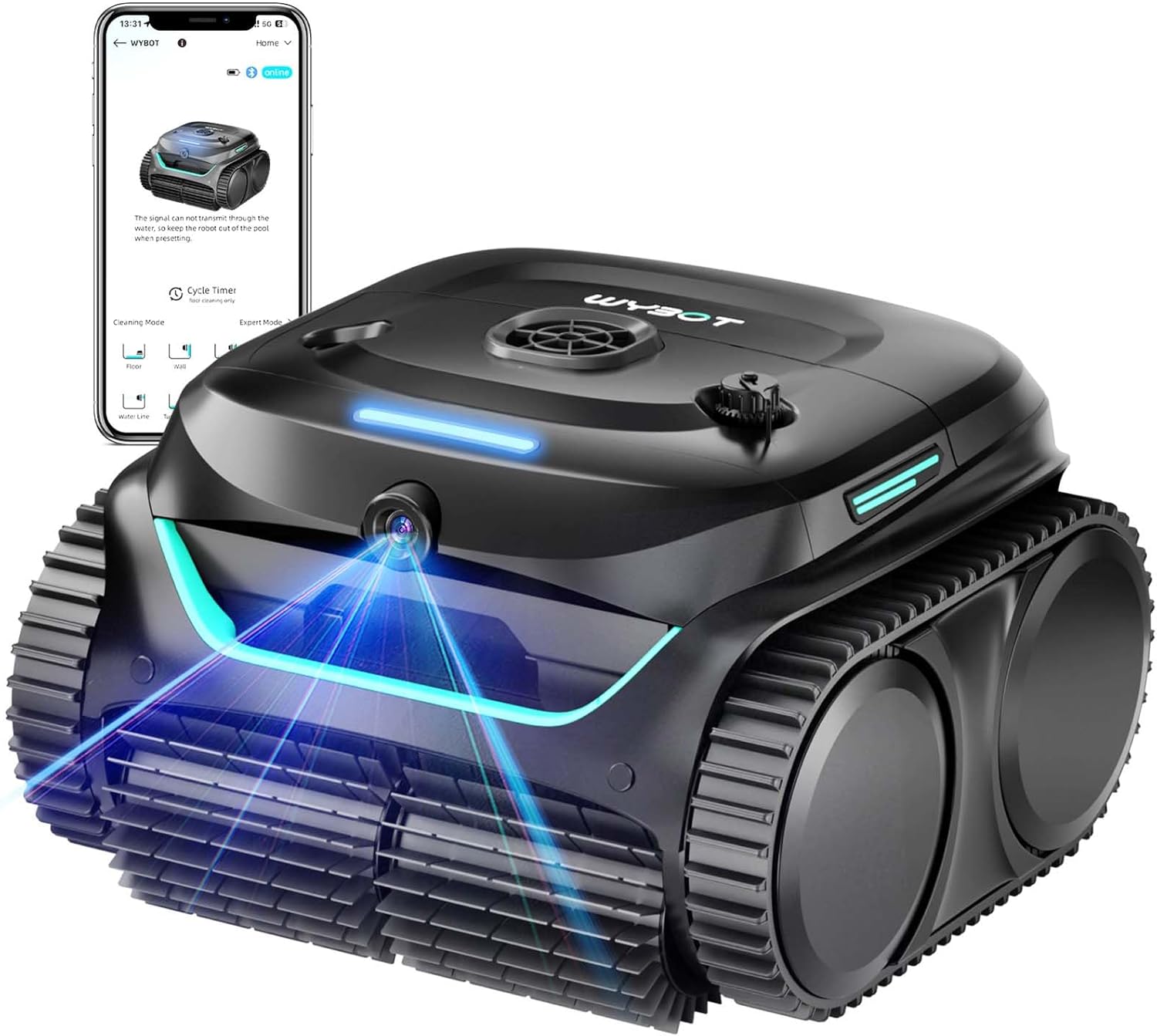 WYBOT C2 Vision Robotic Pool Vacuum with AI Camera，Pool Cleaners for Above&Inground Pools with Filtration System, Comprehensive 8 Mode, Wall Climbing, Smart Navigation, Black