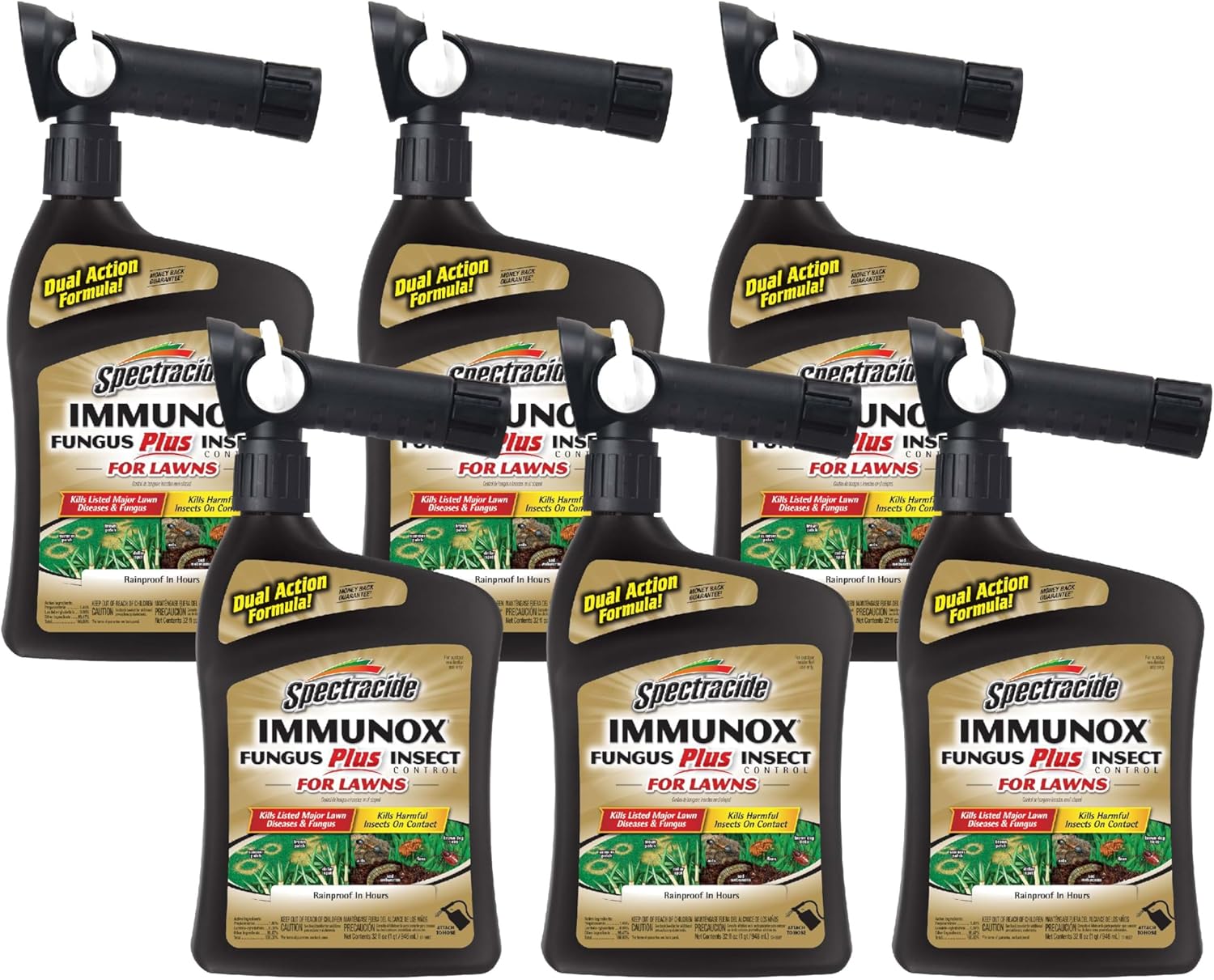 Spectracide Immunox Fungus Plus Insect Control For Lawns 32 Ounces, Dual Action, Hose-End Concentrate, 6 Pack
