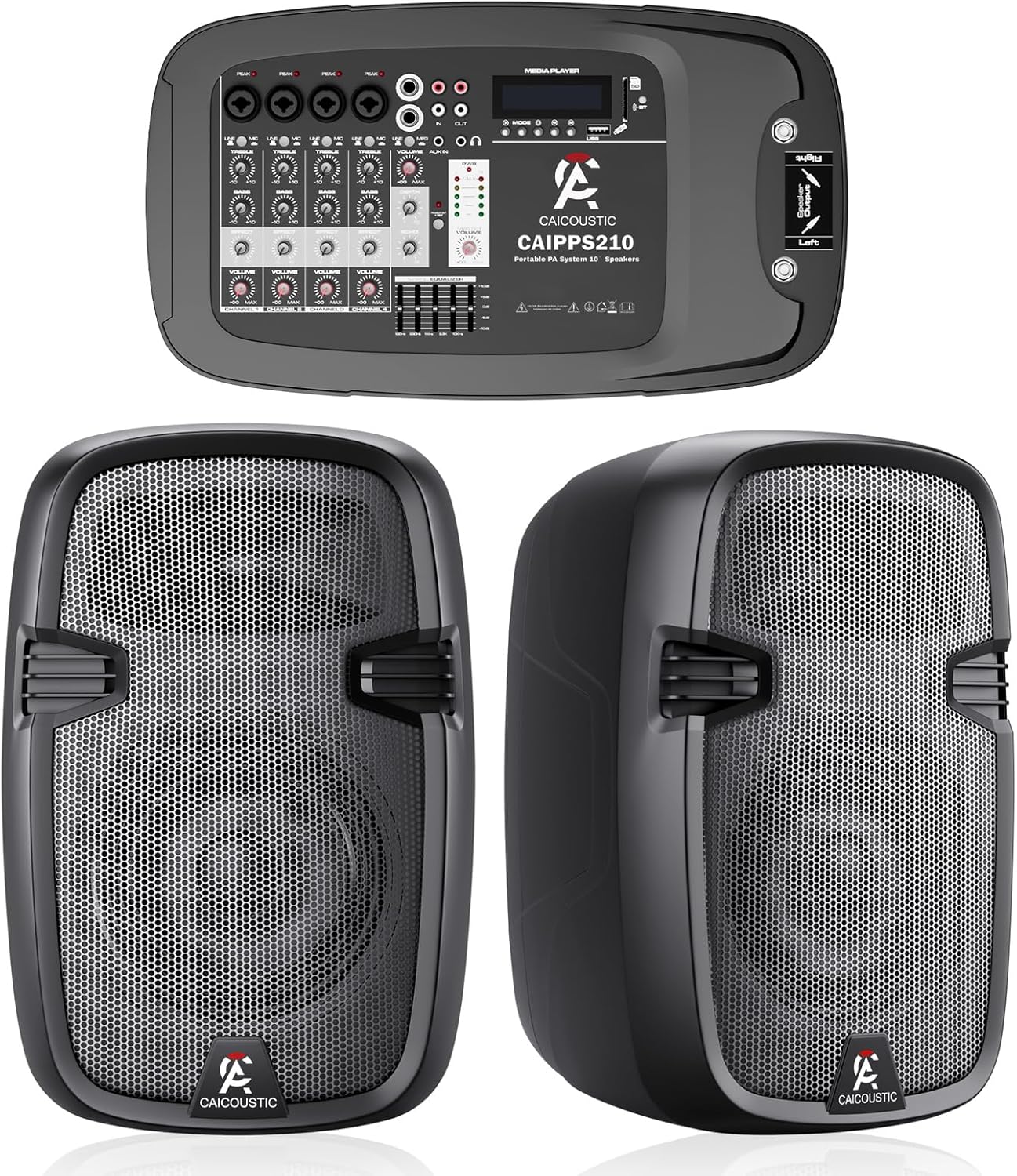 8-Channel Portable PA System with Bluetooth, Microphone, 2 Speaker Stands, USB, Reverb/Delay Effects - Perfect for Outdoor Events, Parties, Weddings, Church Services (2 x 10 Woofers)