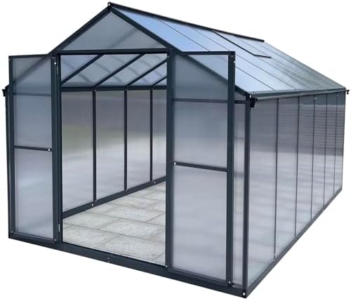 Polycarbonate Greenhouse Walk-in Green House Kit Garden Plants Grow,Aluminum Garden Greenhouse 8.23 m² Versatile Double Door 238 x 361 cm Ideal for Seed Starting Tomato Growing and Plant HOU