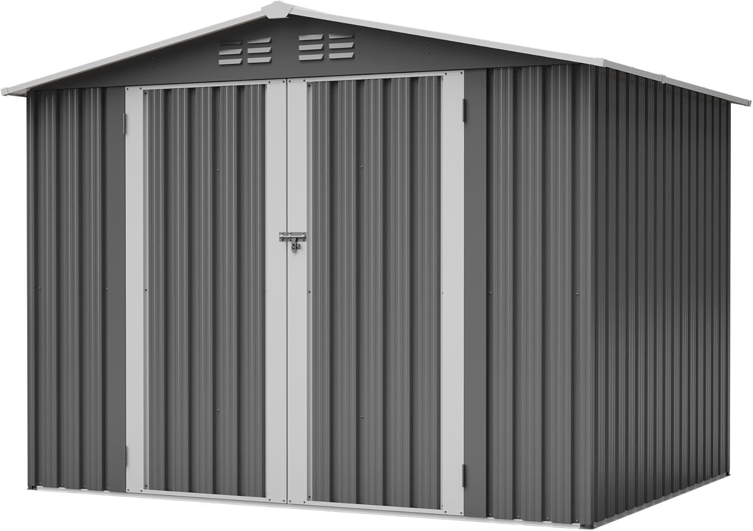 8 x 6 FT Outdoor Waterproof Garden Tool Storage Sheds with Metal Foundation with Floor Frame, Tool Shed with Lockable Hinged Doors & Air Vents, Storage House Waterproof for Backyard, Lawn, Gray
