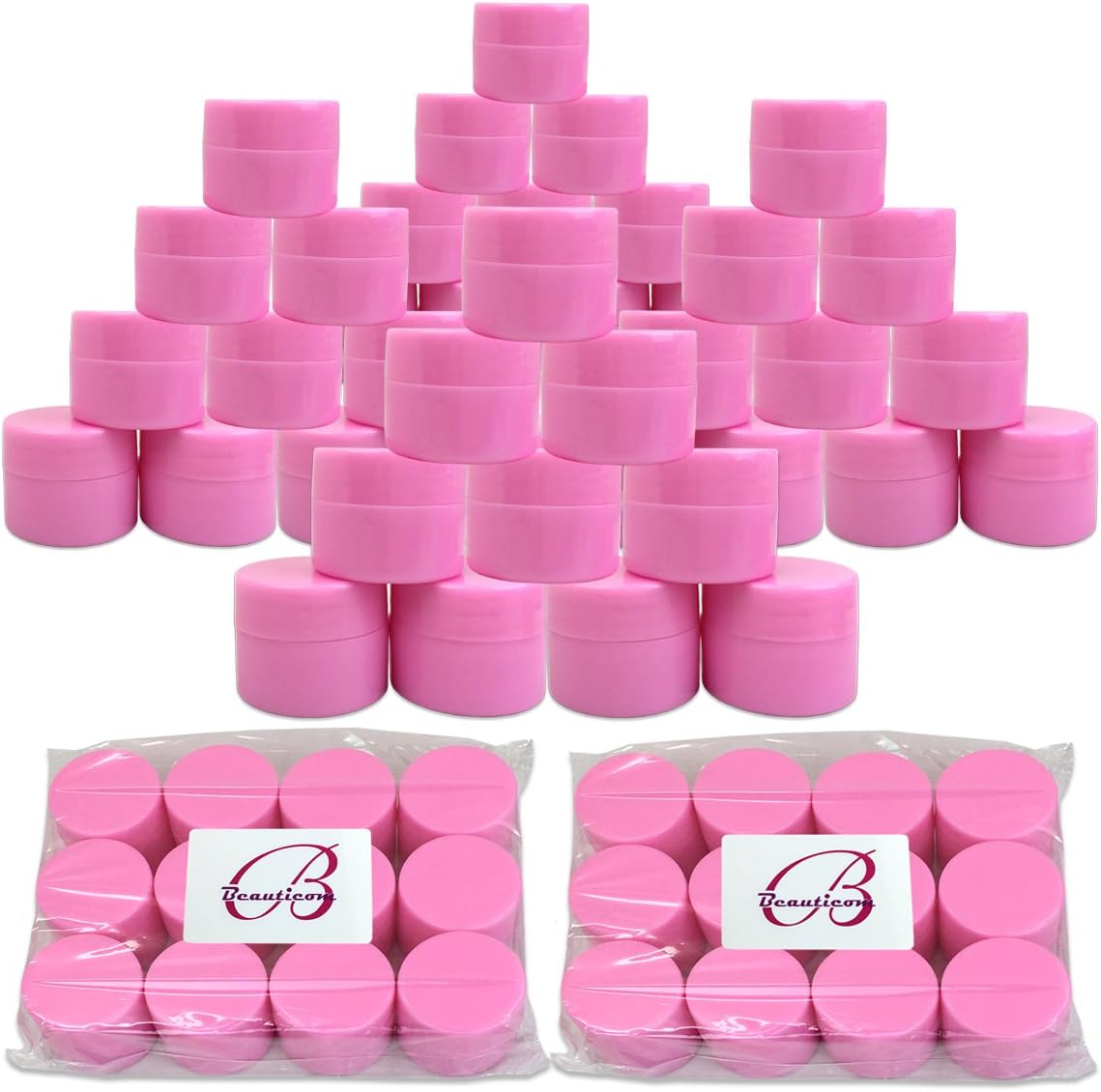 Beauticom® 300 Pieces 7G/7ML (0.25oz) PINK Sturdy Thick Double Wall Plastic Container Jar with Foam Lined Lid for Acrylic Powder, Rhinestones, Charms and Other Nail Accessories - BPA Free