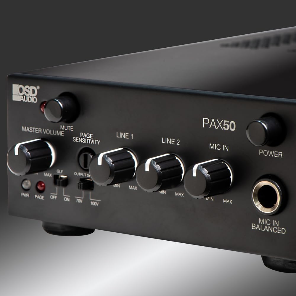 OSD Audio PAX-50 50W Commercial 70V Amplifier, 2 Channel, Class D - ¼ Rack Width, 1U Height