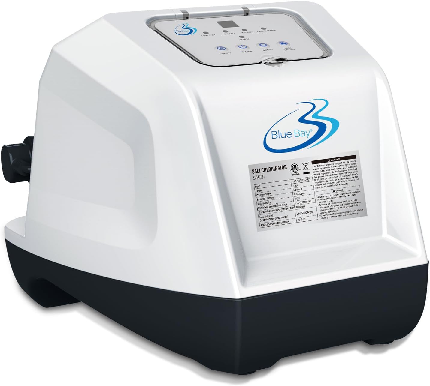 BlueBay Self-Cleaning Saltwater Chlorinator for Above Ground Pools – Automatic Timer, Adapters Included, for Pools Up to 7,000 Gallons, Pool Saltwater System, IPX5