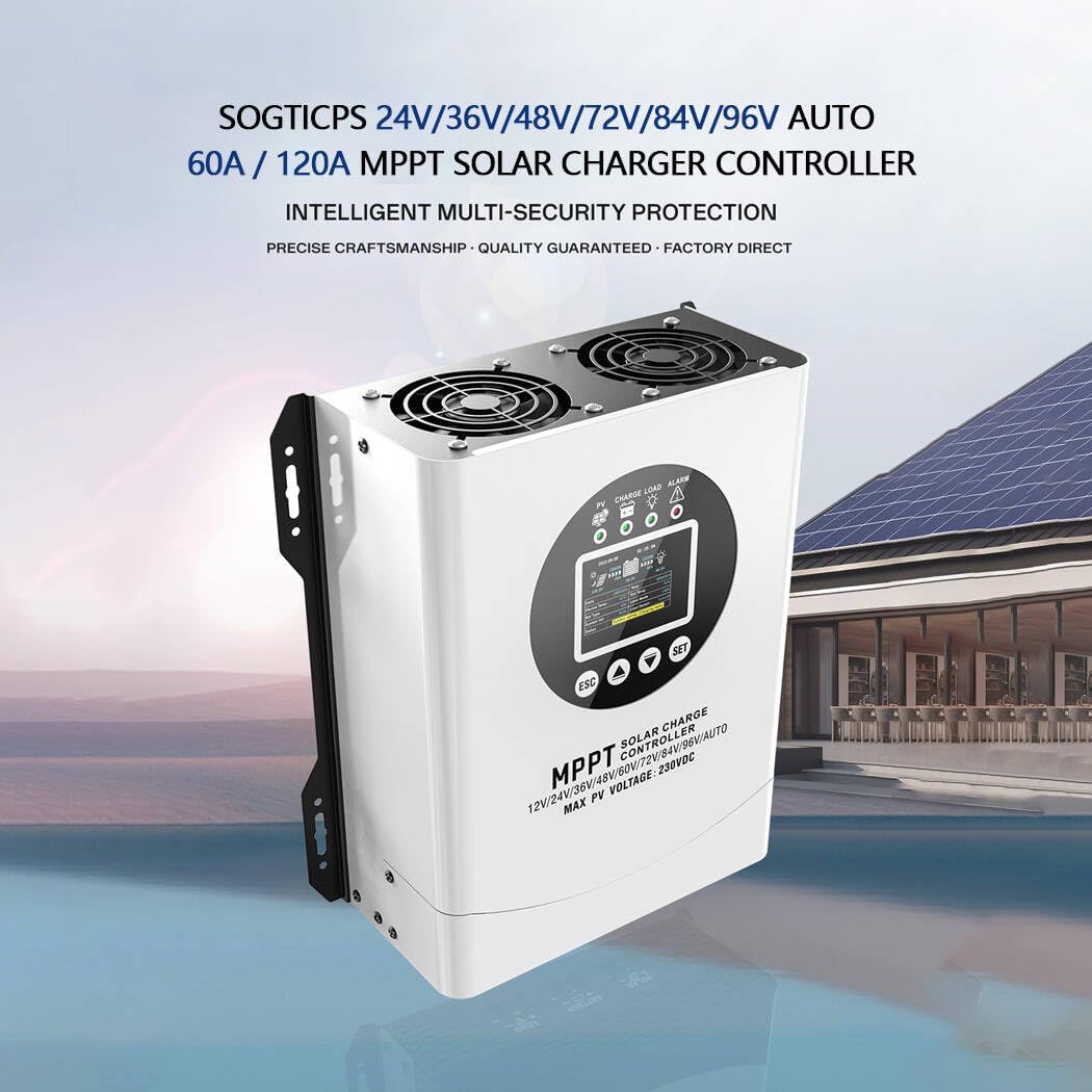 120A MPPT Solar Charge Controller 12V 24V 36V 48V 60V 72V 84V 96V Battery System Auto,Max Input 230V PV Solar Panel Regulator,fit for Gel Flooded and Lithium Battery User
