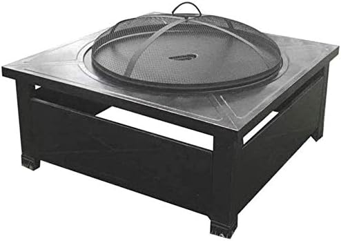 Fire Pits Outdoor Wood Burning 32'' Outdoor Fire Pit Table, Multi-Purpose Square Fireplace, Backyard Patio Garden Outside Wood Burning Heater with BBQ with Cover BBQ Cooking for Outside Camping Backya