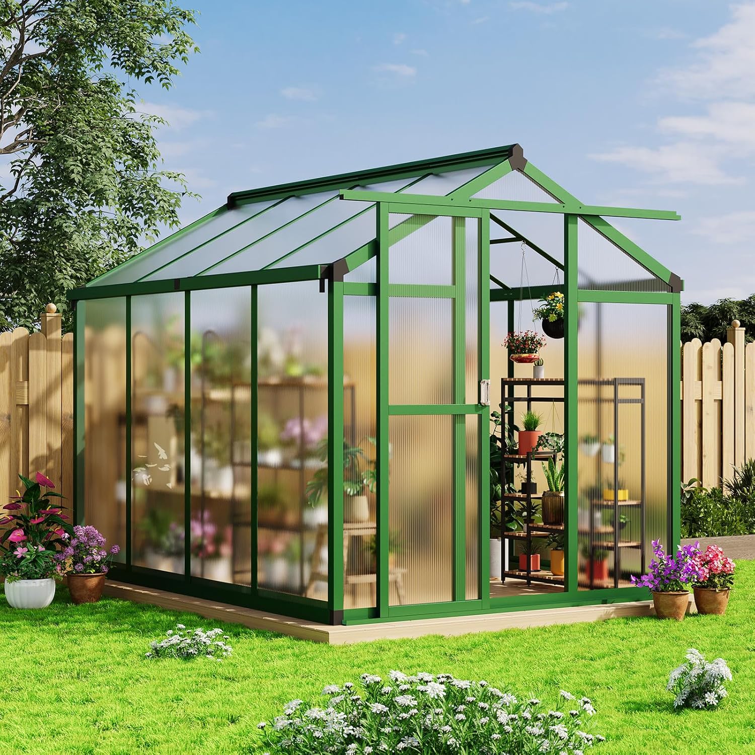 6×8FT Greenhouse for Outdoors, Heavy-Duty Metal Garden Greenhouses with Winter Garden Planting, Windproof Aluminum Frame, Suitable for Vegetables, Herbs & Outdoor Plants, Green