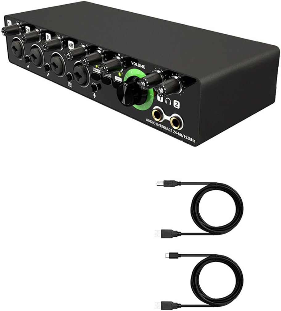 -MD44 Professional Microphone Sound Card 24Bit 192KHz 4 Way Audio Interface for Podcast Recording Music Instrument Easy to Use -B