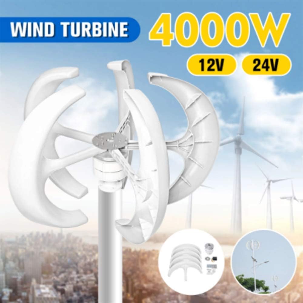 4000W 12V 24V Wind Turbines Generator Lantern Vertical Axis 5 Blades Motor Kit for Home Hybrid Streetlight Use Electromagnetic