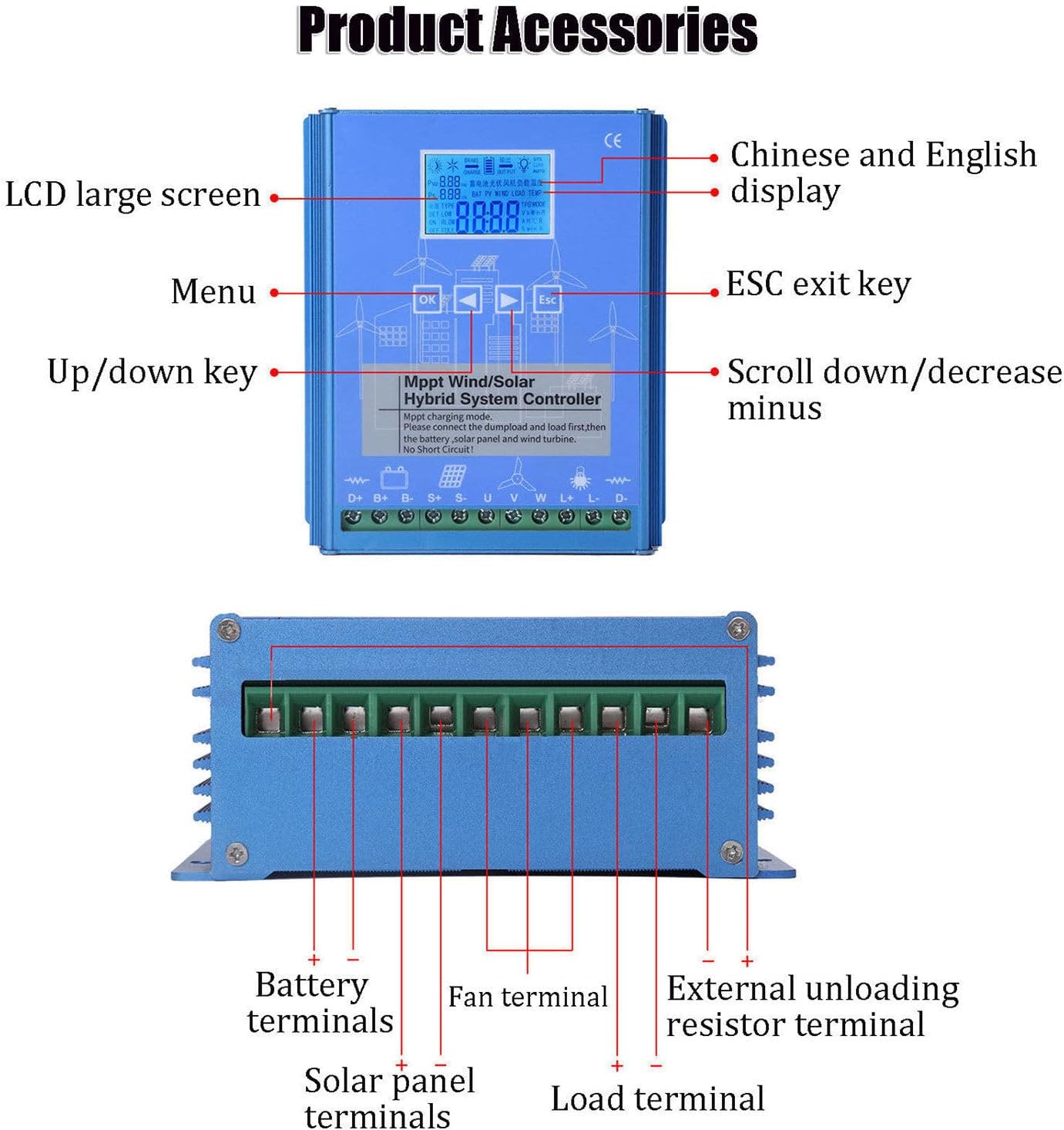 6000W/8000W/10000W/12000W Wind Solar Hybrid MPPT Charge Controller Off Grid MPPT Wind Turbine Solar Charge Controller Hybrid Controller 12V/24V Auto Distinguish,24v-12000w