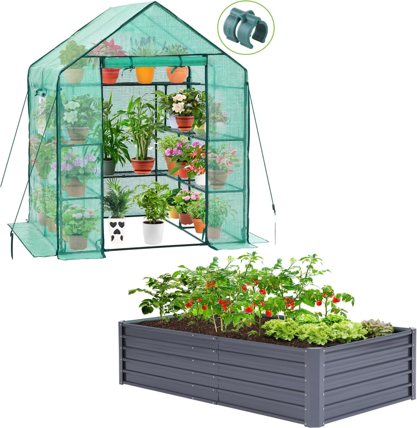Ohuhu Greenhouse + Garden Bed 6x3x1.9ft