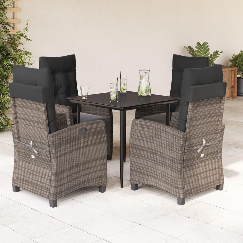 5 Piece Patio Dining Set with Cushions Gray Poly Rattan Garden Furniture