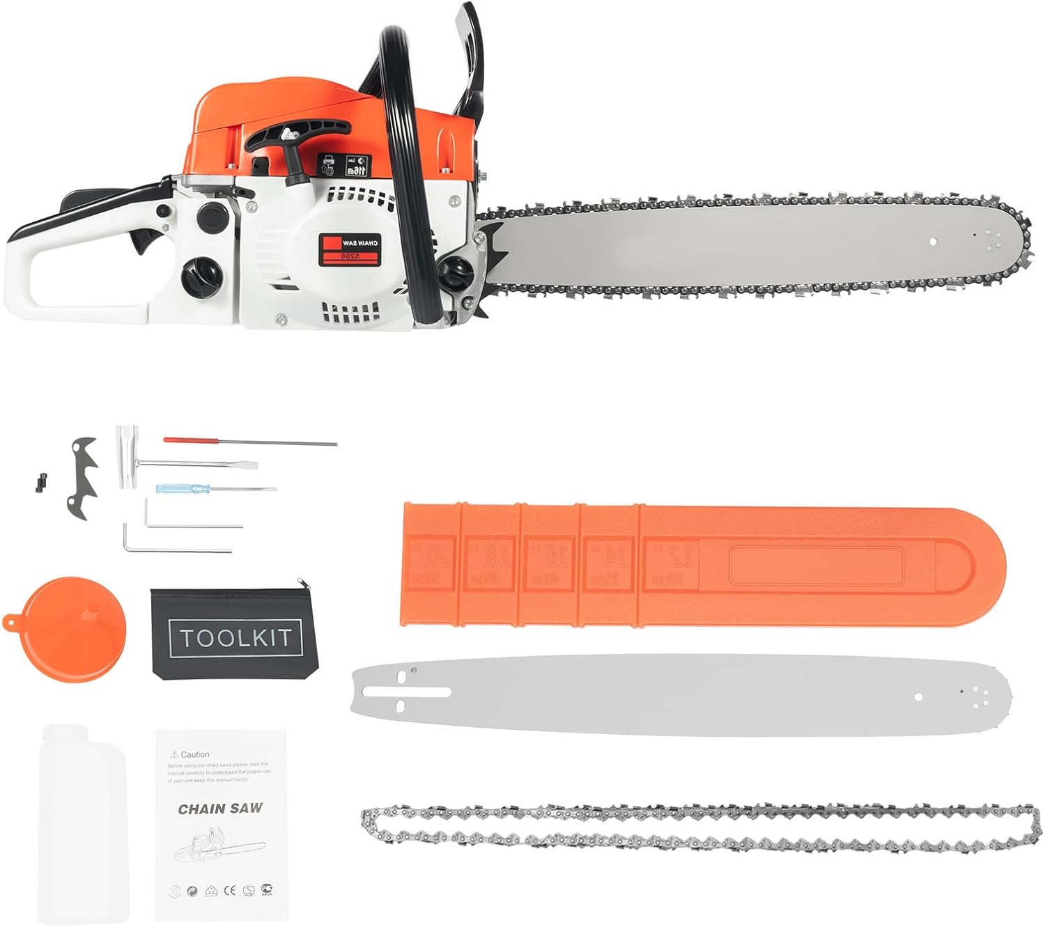 20 lnch Gas Chainsaws, 52CC 2-Stroke Gas-powered Chainsaw Hand Pull Start Single Cylinder Air Cooled Handed Petrol Woodcutting Gas Chain Saw for Cutting Tree Wood